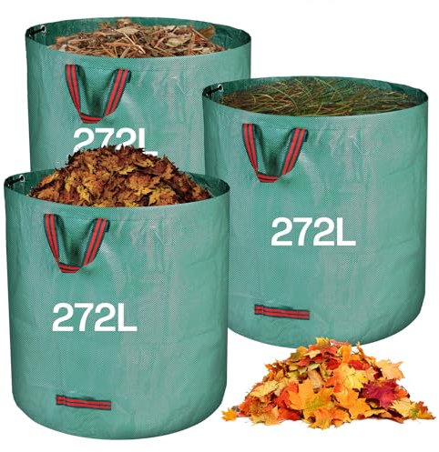 Zanfqvo Gartenabfallsack Stabil 3 x 272L - Gartensack Laubsack mit Griffen - Grünschnittsäcke Faltbar robust aus Polypropylen-Gewebe 150GSM - Rasenschnitt für Gartenabfälle Grünschnitt Laubabfall