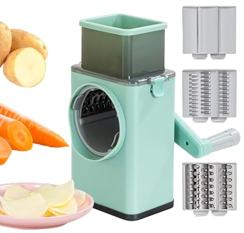 Manivela para cortar patatas, manivela para rallador de queso – Cortador de cocina con mango, cortador para picar nueces para gofres con 6 cuchillas intercambiables para nueces y calabacines