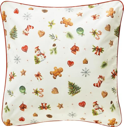 Erwin Müller Kissenhülle Noel Creme-bunt Größe 50x50 cm, Canvas-Gewebe, mit Paspel, Weihnachten, Schneemann, Plätzchen - robuste Qualität, strapazierstark