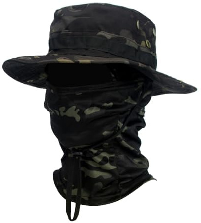 NALEINING Baraclava Hat + Boonie Hat, Military Fan Hat Set, Sun Protection Wind Blocking, for Cycling Hiking Climbing Fishing (Camouflage 08,One Size)