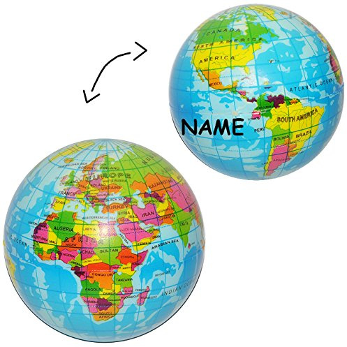 alles-meine.de GmbH 3 Stück Knautschbälle - Erde/Welt/Globus/Blauer Planet - incl. Name - Anti Stressbälle - Softbälle - für Kinder und Erwachsene/lustiger Ball 8 c..