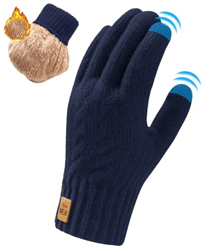 NLAND Guantes de Invierno para Hombre y Mujer,Guantes Térmicos de Lana para Guantes de Pantalla Tactiles Forro polar Guantes de cálidos pesados para clima frío, deportes al aire libre,azul marino