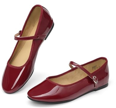 DREAM PAIRS Ballerine Mary Jane da Donna Punta Tonda Comode Eleganti Casual Slip-on da Lavoro Quotidiano Morbide Scarpe Basse,Size 40,Borgogna,SDFA2441W
