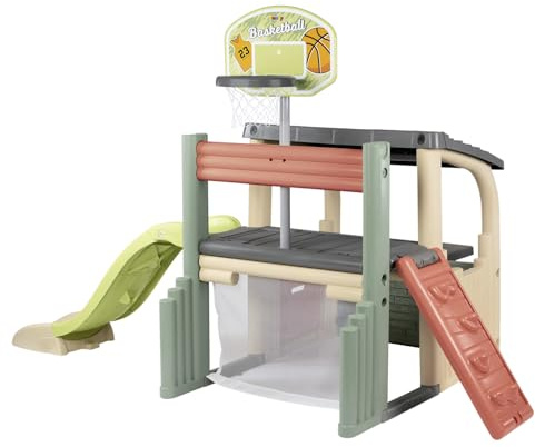 Smoby Life - Fun Center - Multi-Sports Activity Center - Slide, Basketball Hoop, Football Goal, Reversible Wall - Recycled Material - From 2 Years Old - Made in France