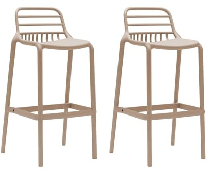 Rebecca Mobili Set 2 Sgabelli Moderni da Bar, Sgabelli Alti con Poggiapiedi, Grigio Tortora, Polipropilene, con Schienale Basso, da Esterno Interno - Misure HxLxP: 97 x 46 x 40 cm - Art. RE7196