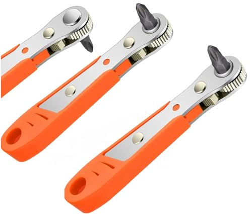 2-Pack Mini Ratchet Wrench, Right Angle Phillips Magnetic Screwdriver for Awkward Spaces, with 1/4 Inch Drive High Torque Offset Reversible Mini Ratcheting Offset Screwdriver,4.5 Inch