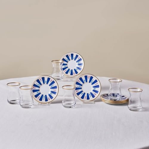 Karaca Bursa Ensemble de Verres à Thé Turcs, 12 Pièces, Bleu Marine
