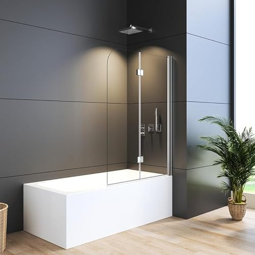 WDWRITTI Duschwand für Badewanne 100 x 120 cm 2-teilig faltbar Duschabtrennung, Zweiteilige Duschtrennwand mit 6mm ESG Sicherheitsglas, Faltwand für Badewanne
