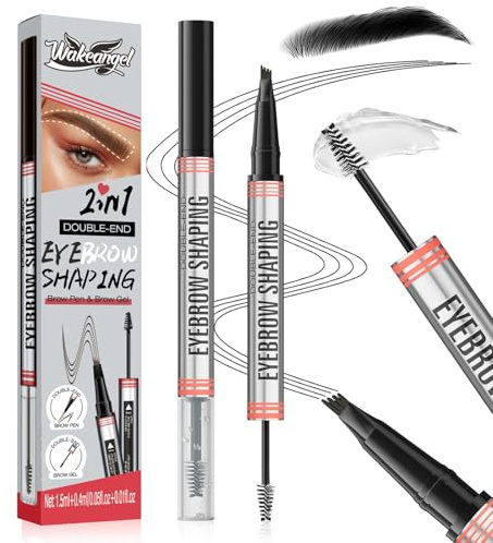 Microblading Augenbrauenstifte, 2-in-1 Dual-Ended Wasserfest Augenbrauenstift, 3D Eyebrow Pencil, Wischfest Augenbrauenstift mit 4 Gabelspitze,Erzeugt Natürliche Augenbrauen (Schwarz)