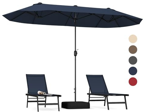 COSTWAY Parasol de Jardin Double Exterieur avec Pied, 4 x 2 m (Bleu Marine) | Grand Parasol Double XXL avec Manivelle, pour 8 Personnes, Protection Solaire, Hauteur 240cm, pour Terrasse, Patio, Piscine