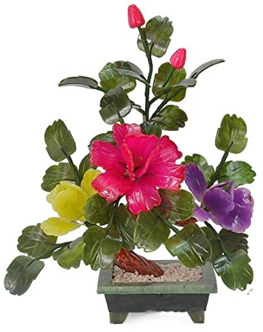 Árbol de Cristal Fortune Jade Peony Flower Sala de Estar en Maceta Decoración Feng Shui Gema Home Decoración Simulación de Regalo de 12.6 Pulgadas Treón de Piedras Preciosas (Color: B)