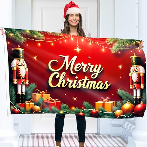 Weihnachtsfahne 90x150 cm mit Ösen – Weihnachtsflagge Frohe Adventszeit – Lebendiger Digitaldruck – Flagge Advent - Fahne Weihnachten – Doppelnaht