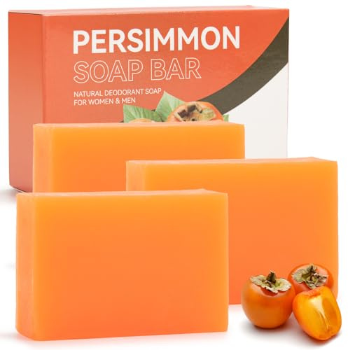 3 PCS Persimmon Soap for Body Odour, Persimmon Deodorant Soaps Barn for Old People Smell, Natural Hand & Body Soaps with Foaming Nets for Men Women Deep Cleaning,Removes Odors (3, Orange)