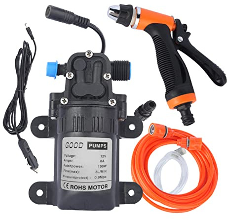 Tomvorks Kit de Lavage de Voitures à Haute Pression, Pompe électrique 12V + Modes de Pulvérisateur 2, Câble d'alimentation, Tuyaux, avec Conception d'alimentation en Courant Direct,