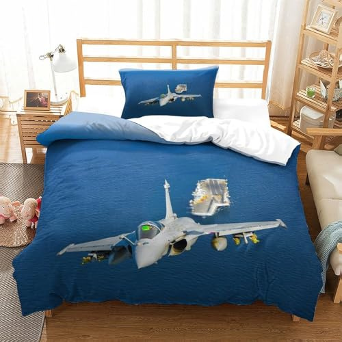 LILIlaobiao Rafale Avion de Combat Parure De Lit Single（135x200cm）, Porte-Avions Housse De Couette en Microfibres, Linge De Lit De Luxe pour Adultes Enfants