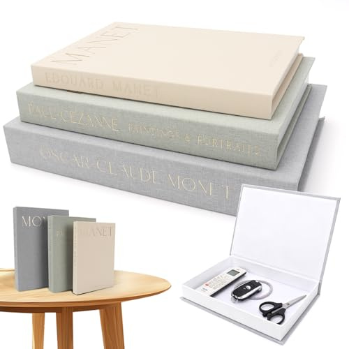 AROMUJOY Lot de 3 Livres décoratifs pour la décoration de la Maison - Livres décoratifs en Lin - Faux Livres décoratifs - Boîte à Livres factice - avec Fermeture magnétique - pour Table Basse
