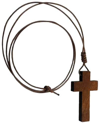 Wooden Cross Necklace for Men and Women, Adjustable Brown Rope Cross, Vintage Crosses Pendant Decoration Monks Necklace Minimalist Religious Pendants Jewelry for Formal Wear Catholic Christians