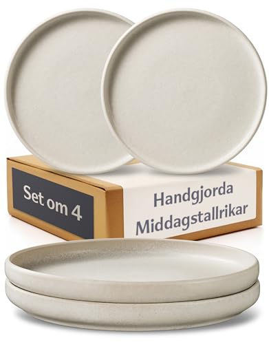 Cosumy Set de 4 Assiettes Plates Ø26 cm – Service Assiette Artisanales Blanches – Vaisselle Élégante pour 4 Personnes – Assiettes Service Table – Set de Vaisselle Durable
