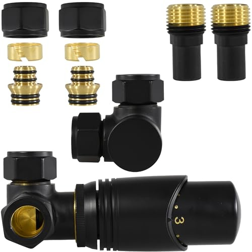 Winkeleck Thermostatventil Satz Schwarz Matt 1/2 PEX 16 für Heizkörper rechts/links AXI-PLEX-12C-BE2
