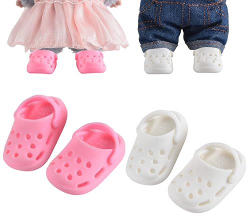 GDLSYLGHY Söta 17 cm (6,7 tum) dockskor för LUBUBU, 2 par premium träskor, perfekt matchning för LUBUBU kläder (rosa och vit)
