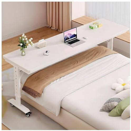 LADECNERHT Höhenverstellbarer Betttisch Mit Rollen Für Laptops, Mobiler Betttisch Für Zuhause, Rollbarer Betttisch Für Krankenhaus Und Schlafzimmer White-100x40x68cm
