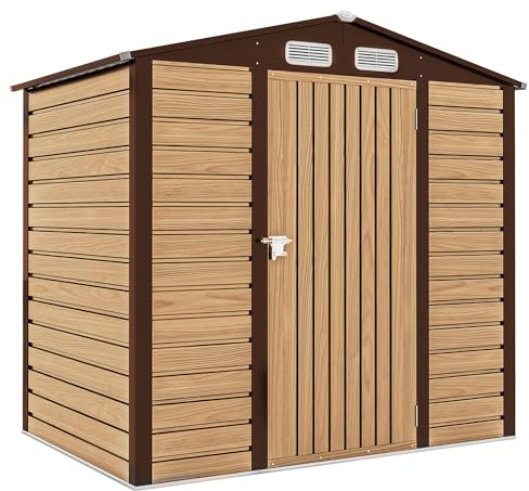 Outsunny Casetta da Giardino 1.9x1.3 m in Acciaio, Capanno Porta Attrezzi in Lamiera con Prese d'Aria e Catenaccio, Colore Quercia