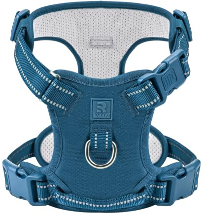 No Pull Dog Harness M for Medium Dogs,with 3 Buckles & Clips, Oxford & Mesh | Fitted with a handle, two metal D-rings and reflective strips along the edges of the back clip for added safety at night