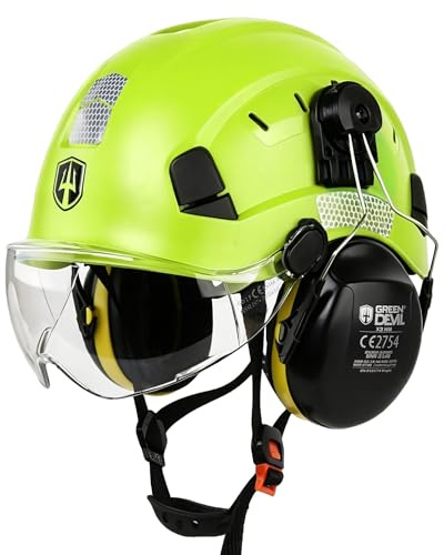 GREEN DEVIL Mervex Vent Ensemble de casque de sécurité 3 en 1 EN 397 | Casque de travail avec visière (transparent/teinté) et protection auditive SNR 32 dB | Casque industriel ABS