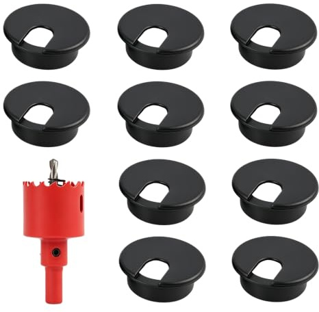 10 Piezas Pasacables de Escritorio 35 mm, Cubierta de Agujero de Mesa 35mm, Cubiertas de Cable con Diseño, Pasacables Mesa para Computadora, para Organización de Cables, Casa y Escritorio (Negro)
