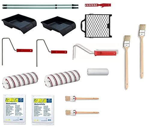 Wand Decke Streich Set 18tlg. Malerset Polyacryl 18mm Flor Pinsel, Walzen