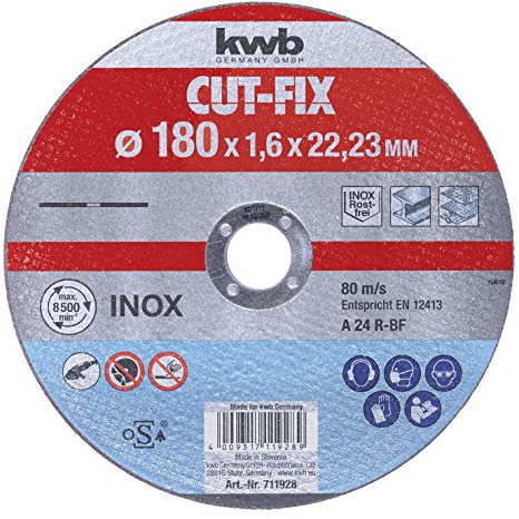 kwb 5 discos de corte para metal y acero inoxidable 711929 (orificio 22.23, extrafino, 180 x 1,6 mm) para Bosch GWS 24-180