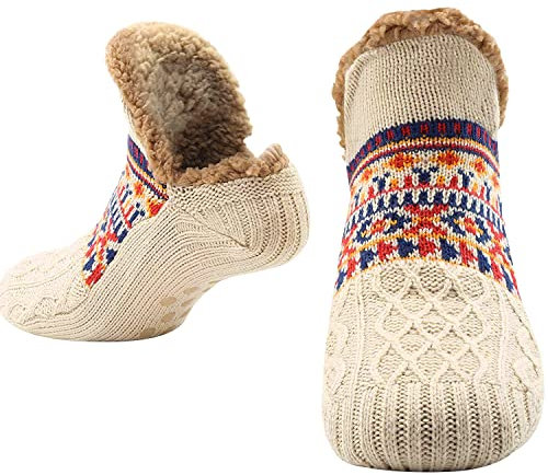 CityComfort Calze Uomo Calzini a Pantofola Antiscivolo Calzettoni Morbidi per Casa (Beige)