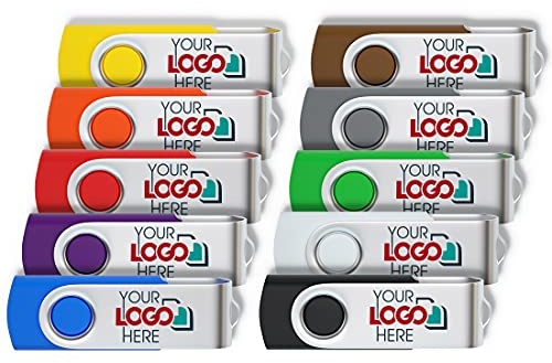 Possibox Memoria USB Giratoria Personalizada 16GB para Publicidad Pendrive con Logotipo/Texto - Promociónal por Mayor - USB 2.0 Negro, 50 Piezas