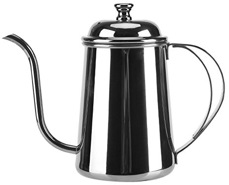 650 ml Kaffeekanne mit langem Ausguss, Selbstbraugriff, Tropfkanne, Schwanenhalsausguss, Kaffeekessel, Kaffeekessel aus Edelstahl (Silber)