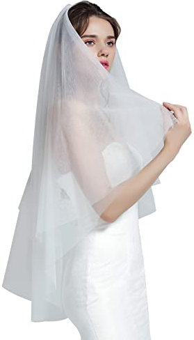 BEAUTELICATE Schleier Braut Brautschleier Hochzeit Softtüll Weiß Ivory Lang Kurz Kurbelkante Mit Metall Kamm 2 Schicht V26 (Elfenbein - Fingerspitzen Länge 70cm*90cm, Einheitsgröße)