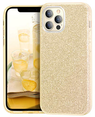 MATEPROX Glitter Sparkly Bling Cute Cover Compatible with iPhone 12 Pro Case/iPhone 12 Cases, Anti-Slick Crystal Protective Cover Case for iPhone 12 Pro/iPhone 12 6.1'' 2020-Gold