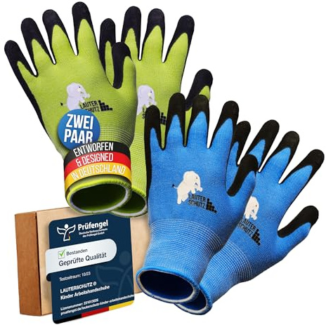 LauterSchutz® para niños: 2 pares de guantes de trabajo (con revestimiento en la palma) de tejido elástico, para jardinería y más (talla S (2-4 años))
