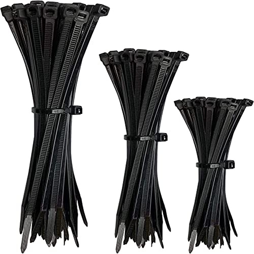 Oksdown 150 Pack of Premium Cable Ties Black 3.6mm Strong Nylon Zip Ties Wraps Heavy Duty Plastic Assorted in Sizes 100mm,150mm,200mm (50 Pcs Per Size) for Office Home Garage Workshop DIY Bicycle