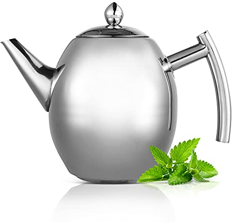 Stainless Steel Tea Coffee Kettle, Stovetop Whistling Teakettle Teapot with Tea Strainer to Brew Loose Leaf Tea for Dorm, Restaurant, Home (1L/1000ml)