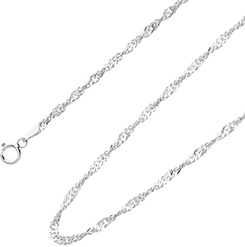 Ardeo Aurum Unisex Damen Herren Kette aus 375 Gold Weißgold Singapurkette Halskette 1,2 mm Breite und 45 cm Länge mit Federringverschluss