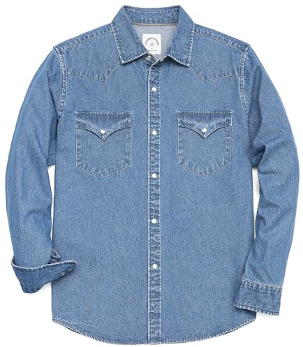 Dubinik® Camicia Denim Jeans Uomo Regular Camicia Jeans Western Casual Cotone Denim Bottoni Automatici Lavoro Camicie