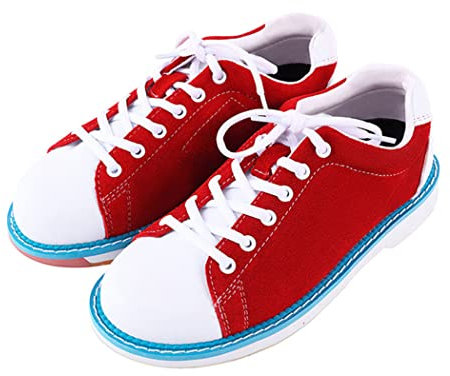 Womens Bowls Shoe, Lace Up Bowls Sports Shoes Non-Slip Breathable Bowling ​Trainers Shoe,Red,6.5 UK