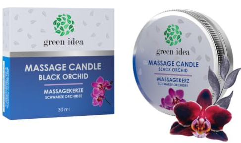 Green idea Massagekerze Schwarze Orchidee | Ohne Mineralöl, Mit Sheabutter, Mit Bienenwachs, Mit Mandelöl