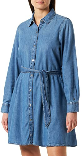Tommy Hilfiger Abito in Jeans Donna Maniche Lunghe, Blu (Lyra), 32