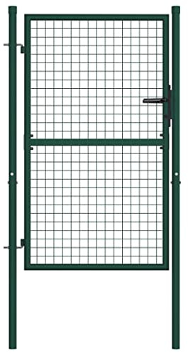 HOMIUSE Zauntor Stahl 100 x 125 cm Grün Gartentor Metall SgartentüR Ichtschutz Garten Gate Premium Gartentür Drei passende Schlüssel 2 Pfosten Verschraubtes Scharnier Rost-und Korrosionsschutz