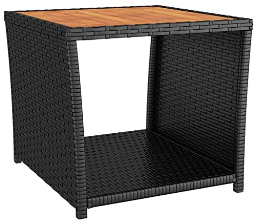 vidaXL Beistelltisch mit Holzplatte Schwarz Poly Rattan & Akazienholz