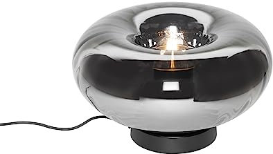 Qazqa - Art Deco Art Deco Tischlampe schwarz mit Rauchglas - Ayesha I Wohnzimmer I Schlafzimmer - Rund - LED geeignet E27
