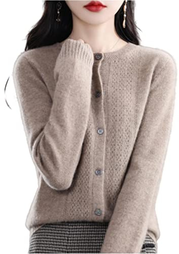 MOGSA Jersey de punto Primavera y Otoño Lana ahuecada Jersey de punto para mujer Cuello en O Top de cachemir Jersey de punto Sin costuras Camiseta de fondo Camiseta de exterior, S