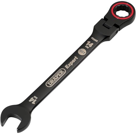 Draper 03920 Expert HI-TORQ - Llave combinada de carraca de cabeza flexible métrica, 14 mm, color negro