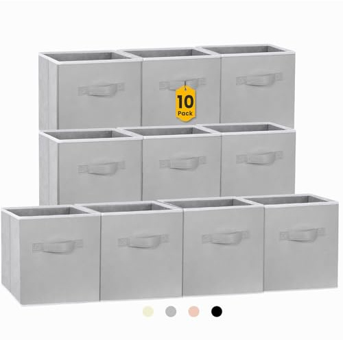 Criusia Storage Cubes, 11 Inch Cube Storage Bins for Shelves (10 Pack), Fabric Collapsible Storage Bins with Dual Handles, Foldable Cube Baskets for Clothes, Closet Organizers and Storage Box (Grey)